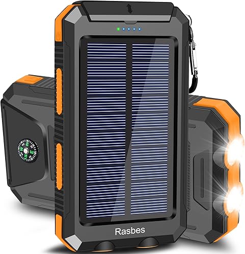 Cargador solar, portátil de 38800 mAh, banco de energía solar IPX5, impermeable, con cargador de panel solar integrado y linterna LED, cargador de
