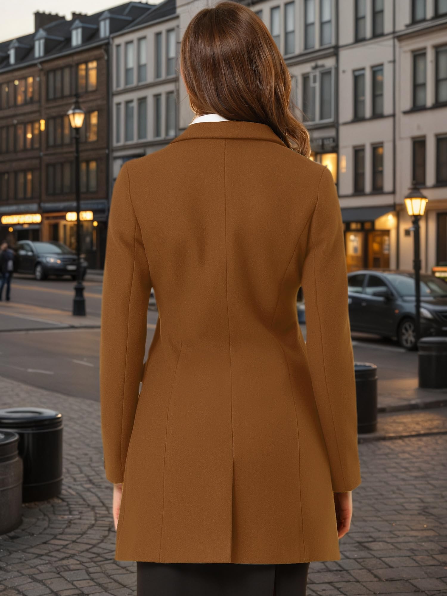 Allegra K Wintermantel für Damen mit gekerbtem Revers, einreihig geknöpft, Dunkelbraun, L