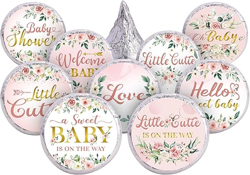 Colarr 504 calcomanías florales para baby shower, mini calcomanías de dulces de besos, etiquetas de amor florales rosadas, etiquetas pequeñas para