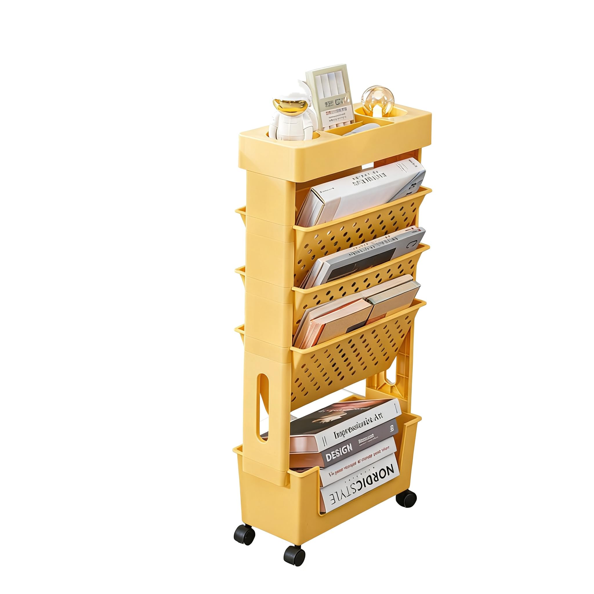 Carrello a 5 ripiani con ruote, utilizzabile come,giallo