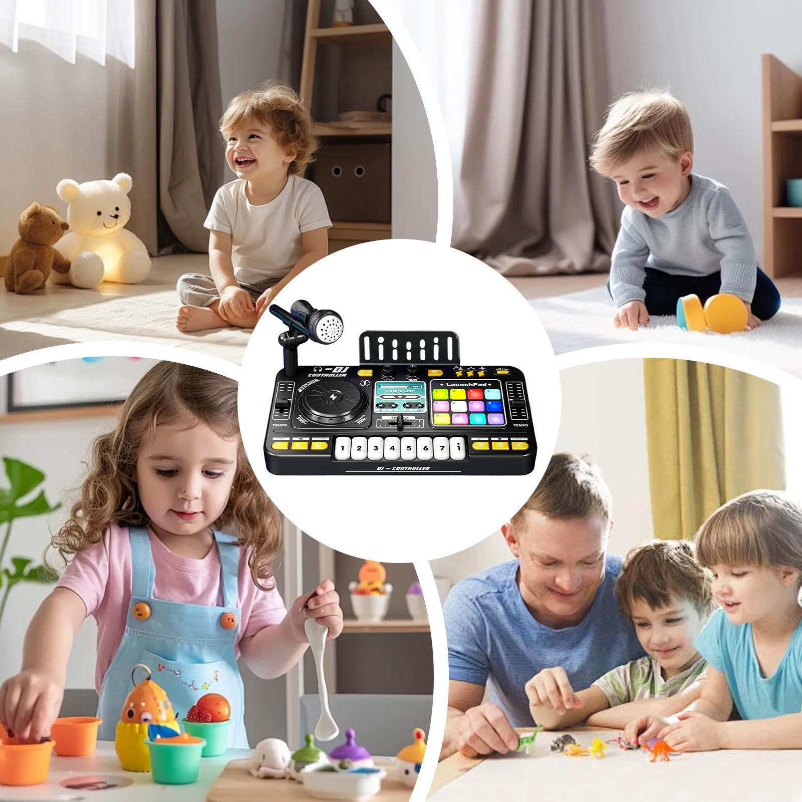 Mixer DJ per bambini - Mixer da 35 cm, giocattolo interattivo, mini DJ | ConsoleDJ elettronica portatile, mixermusicali con effetti sonori colorati per divertimento per feste per principianti, gioc