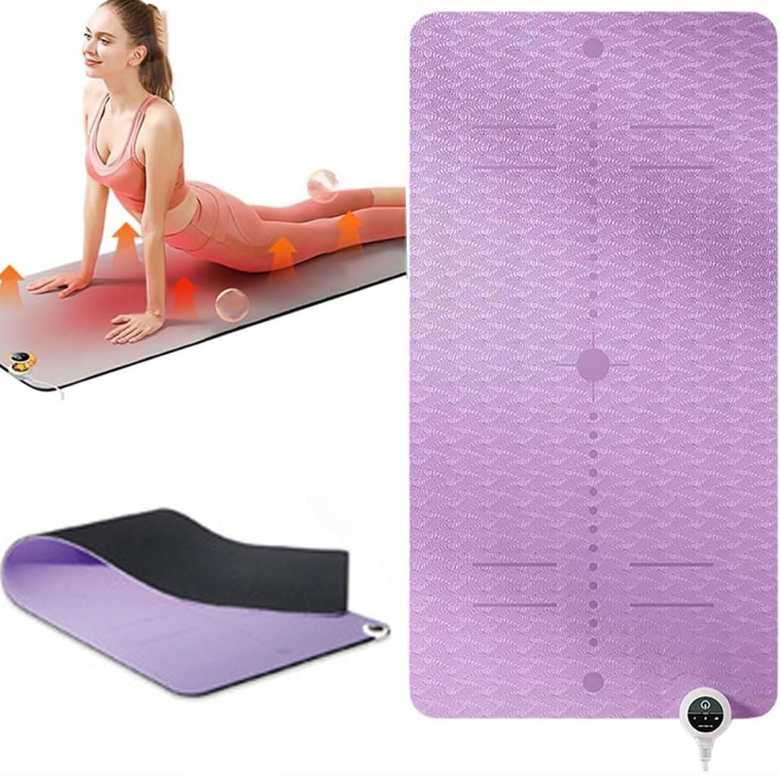 Tappetino yoga riscaldato elettrico, tappetino da allenamento invernale for yoga, tappetino da allenamento morbido in TPE antiscivolo, tappetino da allenamento spesso 8 mm, temperatura 10-60 ℃