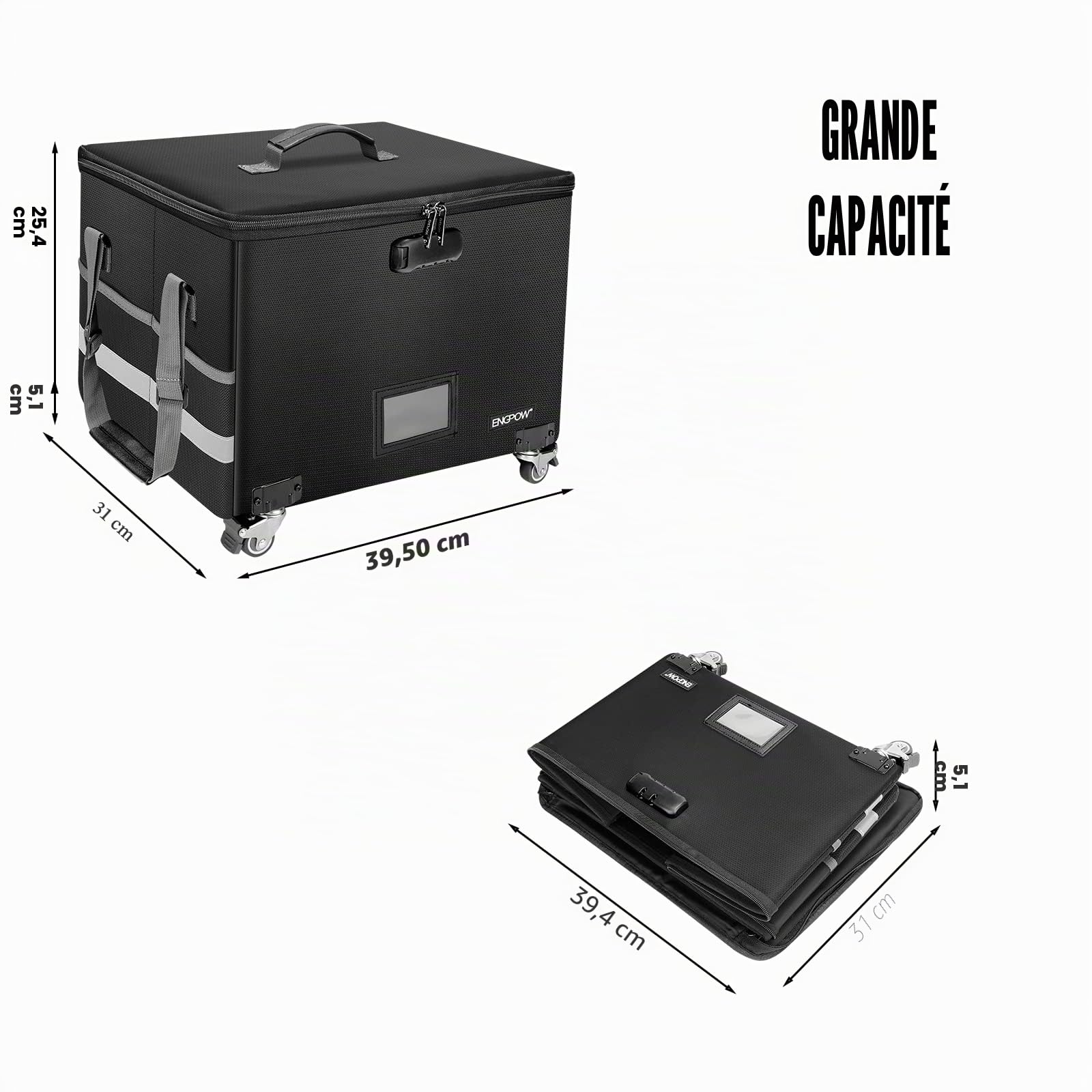 ENGPOW Boîte de rangement pour documents à roulettes ignifuge | boîte de rangement pliable avec couvercle,armoire de classement,le bureau,coffre-fort pour lettres,certificat,contrat