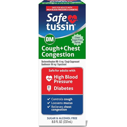 Safetussin DM Cough & Chest Congestion, 8 oz, Expectorant Mucus Relief, Cough Relief Syrup, Safe for Adults with High Blood Pressure & Diabetes