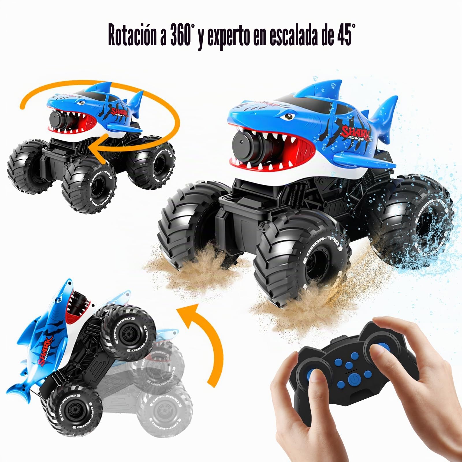 Coche Teledirigido Anfibio, 4WD 360 ° Rotación 2.4GHz RC Coche Radiocontrol con Agua Aerosol, Coche Teledirigido de Control Remoto Recargable Juguete Niños de Niños 6-12 Años