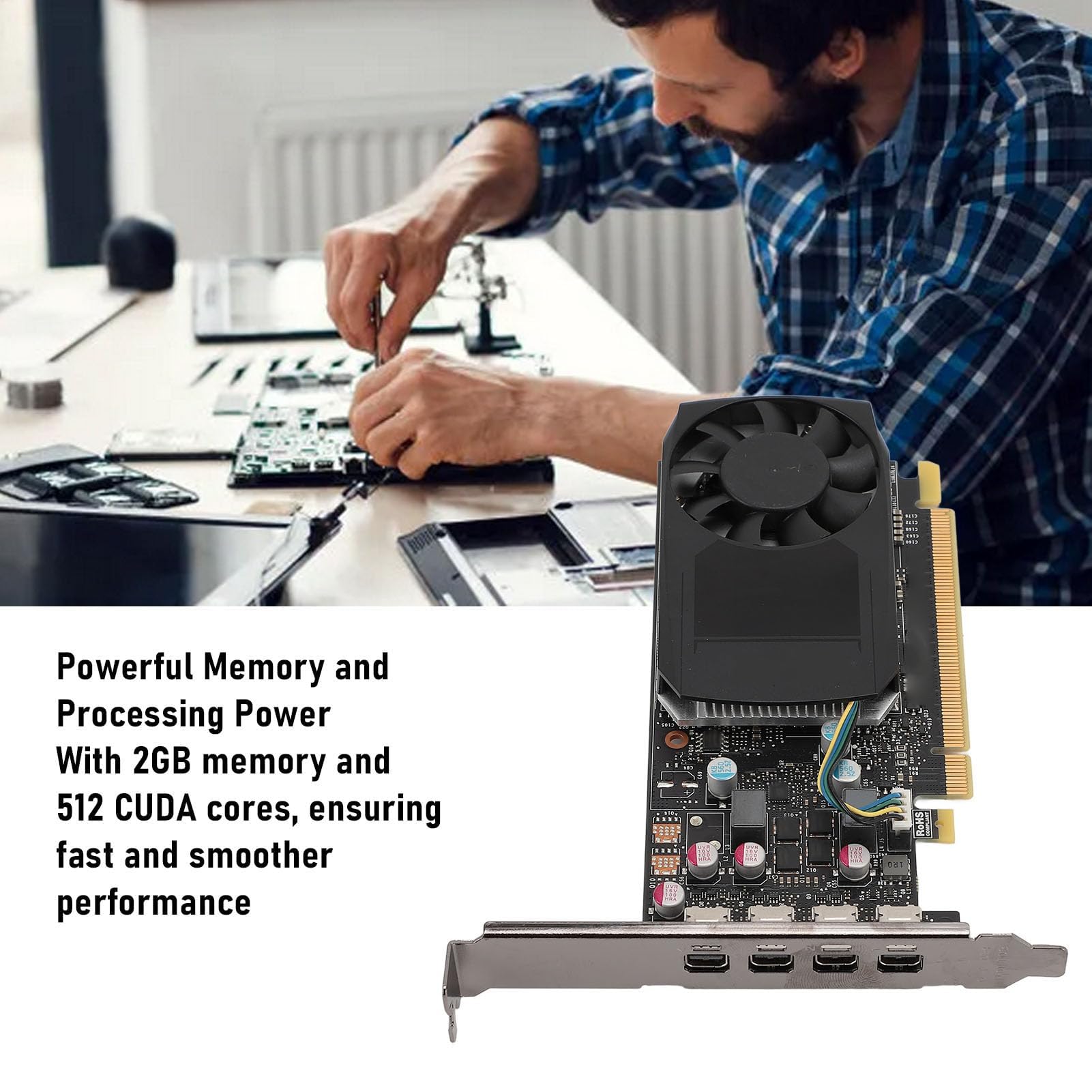 Ejoyous Quadro P620 Grafikkarte 2GB 128 Bit PCI Express 3.0 x16 mit 512 Kernen und 4K Auflösung für professionelle 3D Modellierung und Videobearbeitung