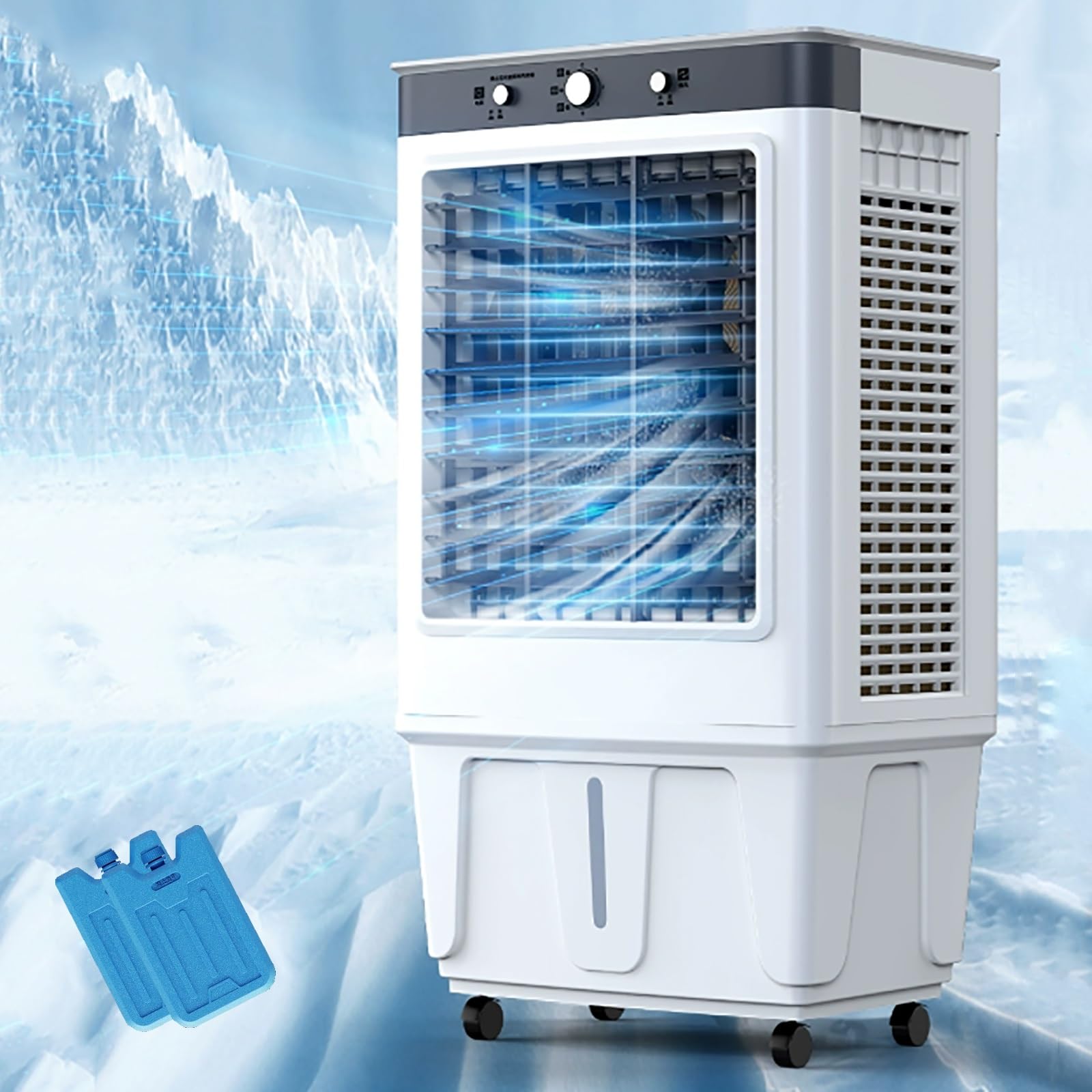 TIANQIHAO Evaporative Cooler 3-In-1 Cooling Fan & Humidifier, 140W Windowless Air Conditioner With 3 Speed Fan, 120° Oscillation For Room Garage Commercial Use,44x34x92cm