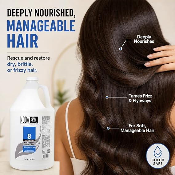 MODA 2-in-1 Conditioner & Leave-In Treatment Deep Hydration for Dry, Brittle & Color-Treated Hair | All Hair Types | Made in USA | Gallon 128 oz