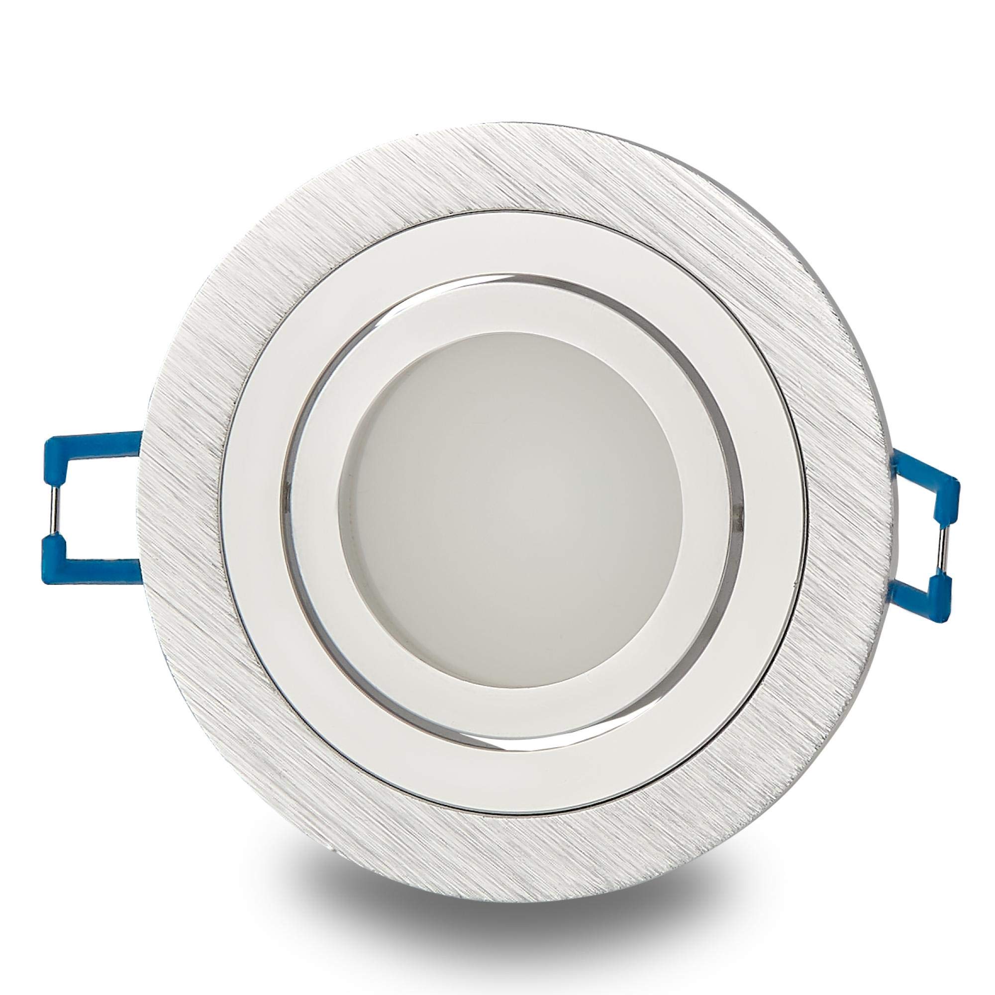 12x Einbaurahmen Set Edelstahl gebürstet rund für Einbaustrahler aus Glas - Rahmen für GU10 MR16 Leuchtmittel - 80mm Bohrloch Deckenstrahler Strahler Einbauspot Einbauleuchte
