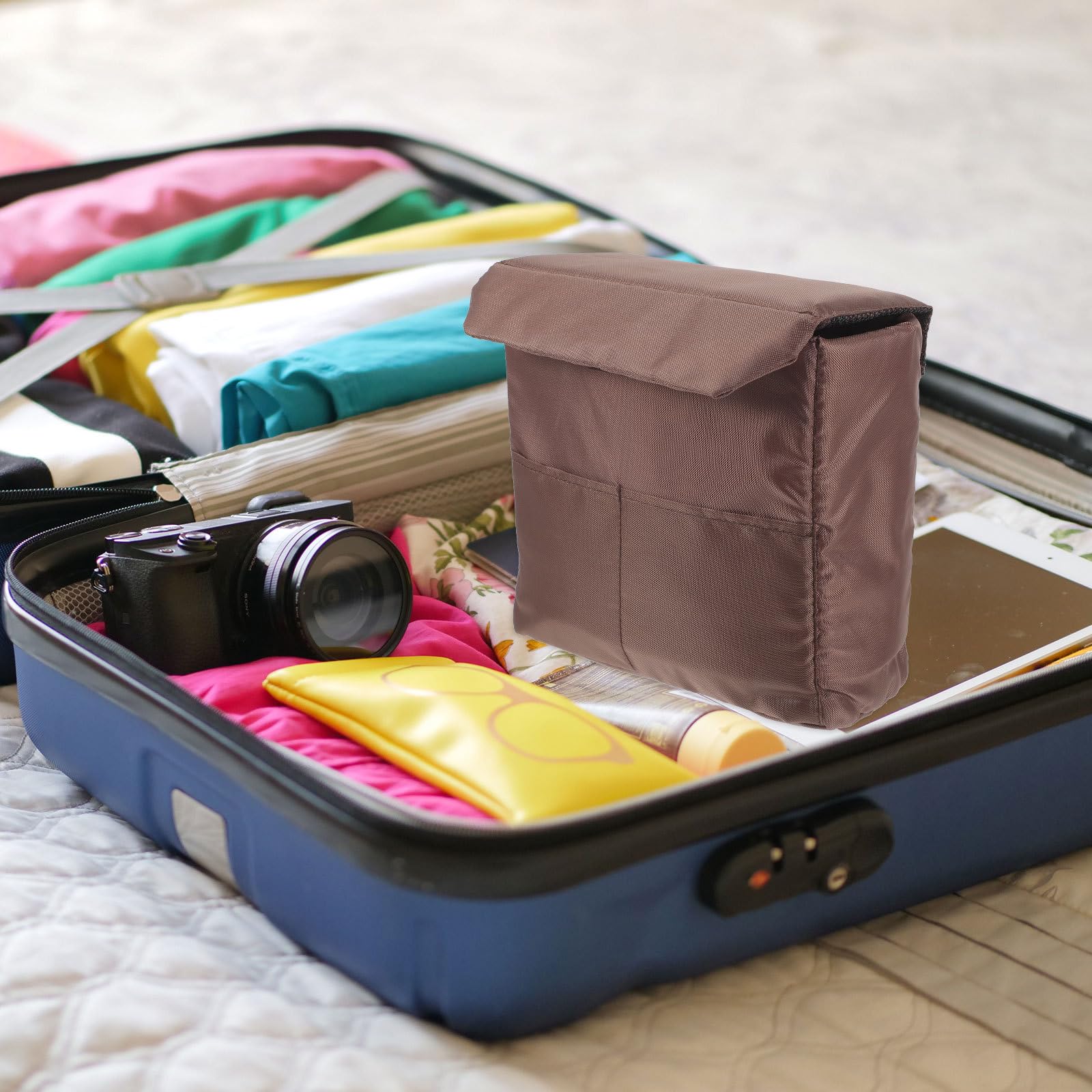 Bolsa Acolchada para Cámara de Fotos Réflex, Nylon Café | Divisor Interior, Protege el Equipo, Fácil de Limpiar, para Sesiones Interiores y Exteriores