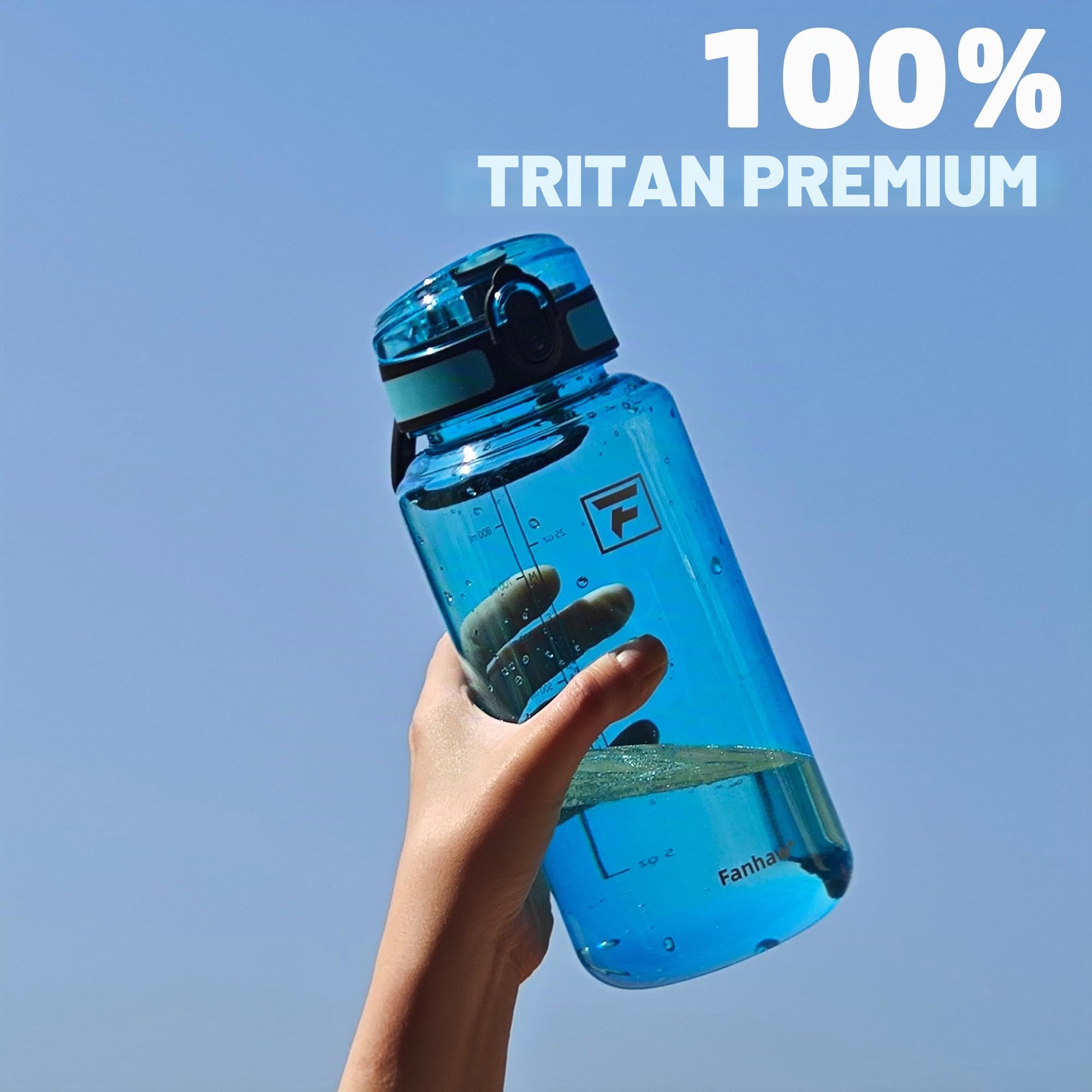 Fanhaw Botella de agua de plástico de 32 onzas con tapa para beber, para deportes, mujeres, hombres, Tritan a prueba de fugas sin BPA con tapa antipolvo (transparente y blanco)
