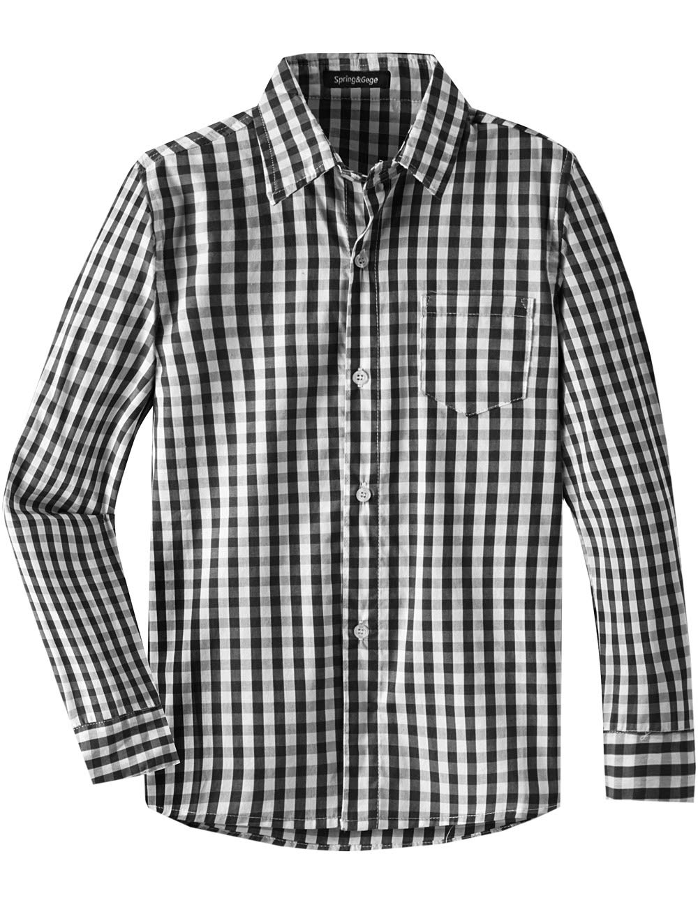 Spring&Gege Camisa de vestir de popelina de manga larga para niños