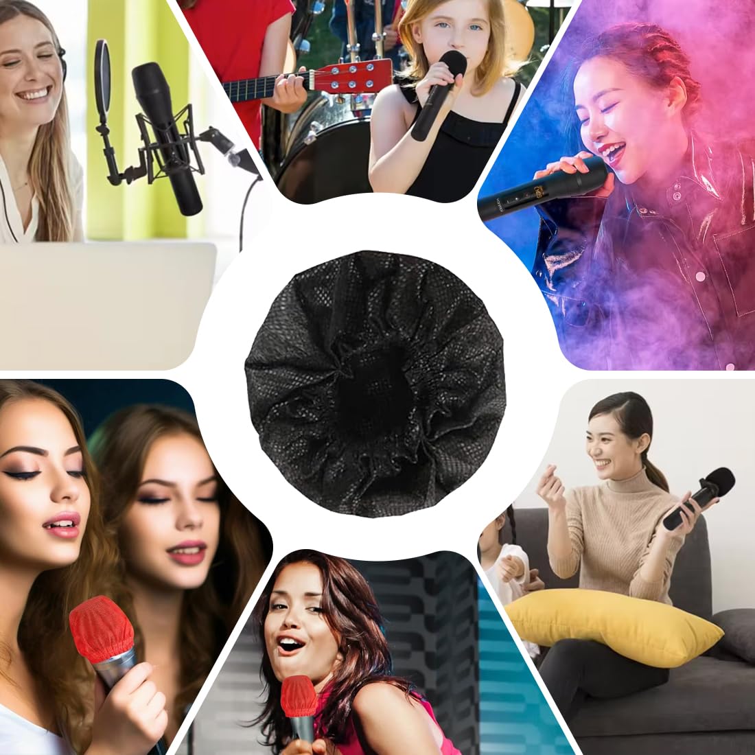 50 pièces couvertures de Micro hygiéniques jetables, antibactériennes, Non tissées, Mousse pour Microphone, la Plupart des Microphones Portables, karaoké, Concerts (25 Noir, 25 Rouge)