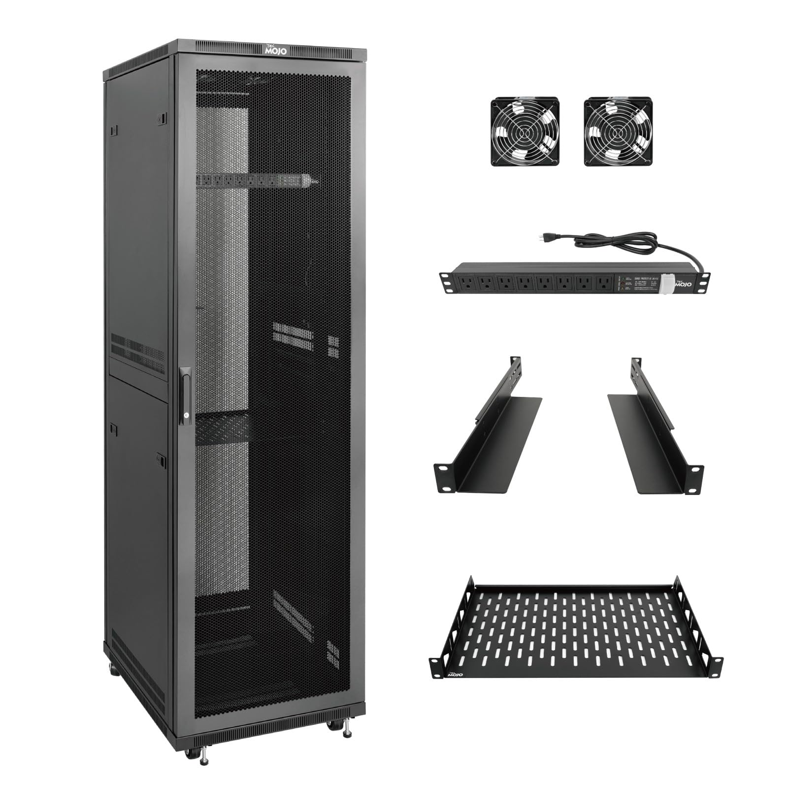 Tecmojo 42U Server Rack Network Cabinet 23.6" D x 23.6" W, Locking Data Cabinet Enclosure for 19" Server, Networking, AV &amp; IT Equipment, Mesh Door, Black