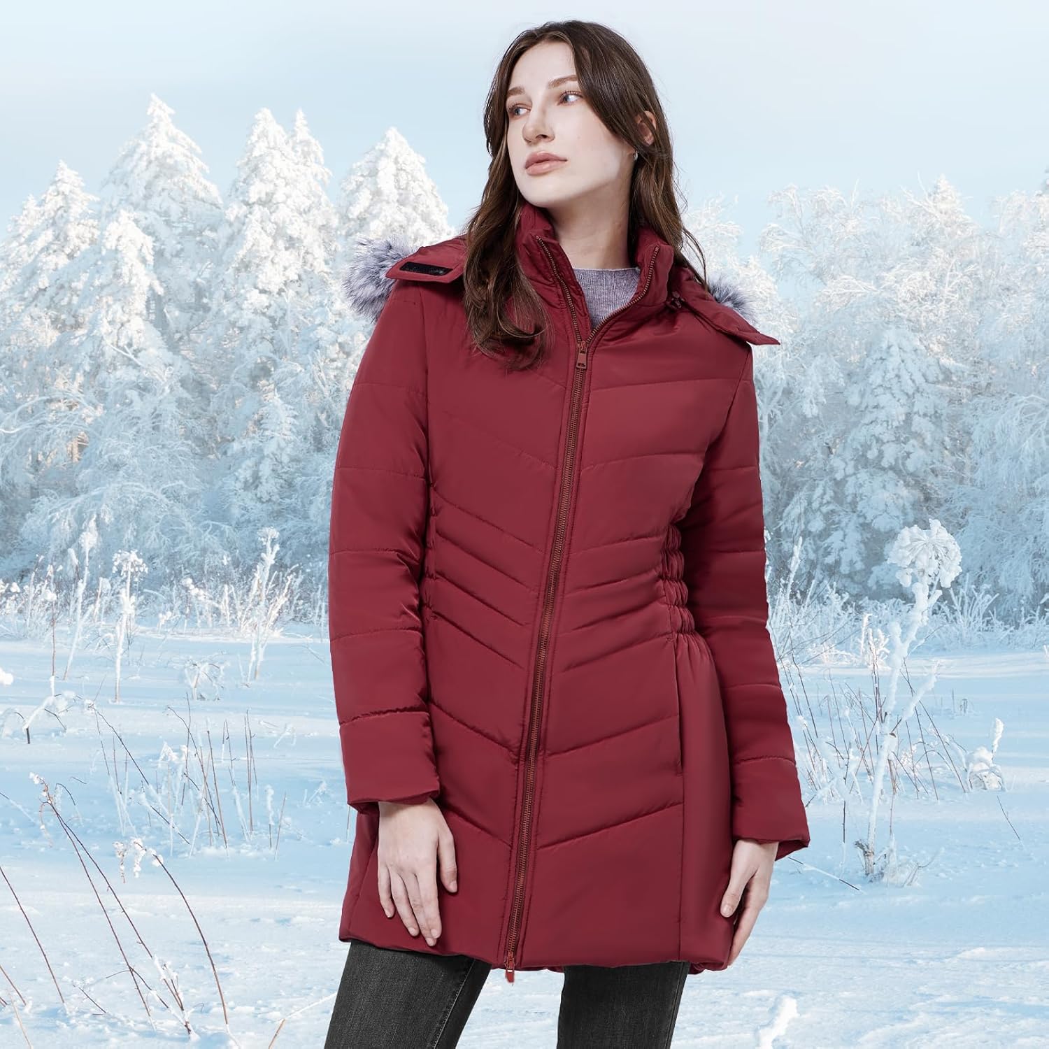 WULFUL Women's Winter Coats Long Warm Thicken Puffer Jackets Outwear With Removable Fur Hood - Image 3