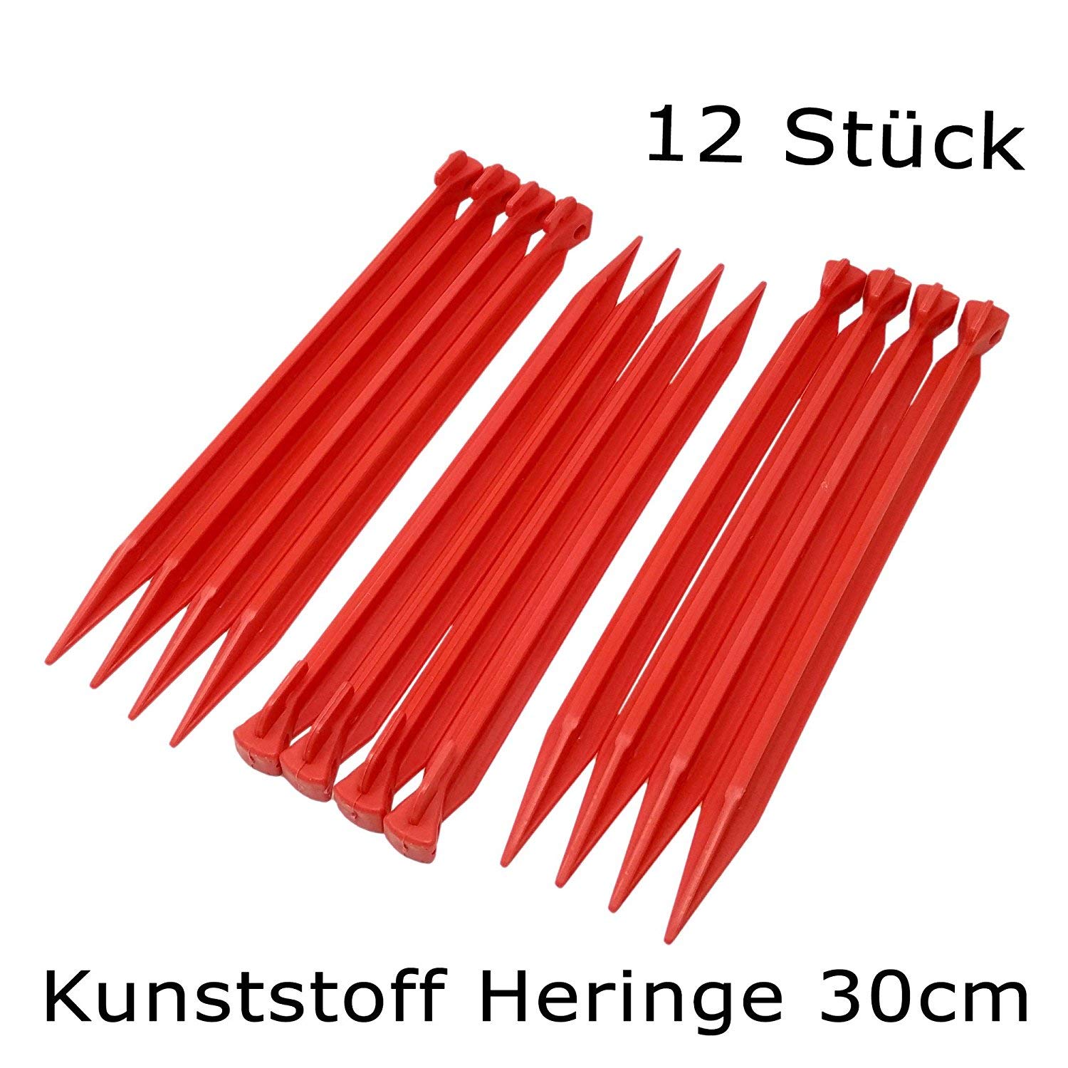 ToCi Plastikowe śledzie do namiotu o długości 30 cm, śledź z haczykiem i pętelką w kolorze czerwonym.