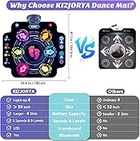 Vista 3 de 【Actualizada】Alfombrilla de baile KIZJORYA para niños, almohadilla de baile electrónica iluminada con Bluetooth inalámbrico 5 velocidades, 9