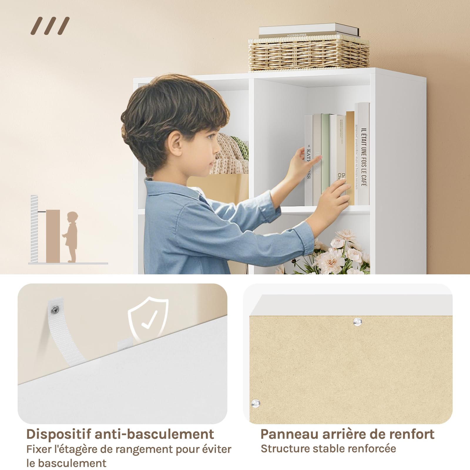 WOLTU Bibliothèque, Étagère de 8 Casiers, pour Salon, Bureau, 60x29,5x121cm en Panneaux de Particules, Blanc,SK002ws4