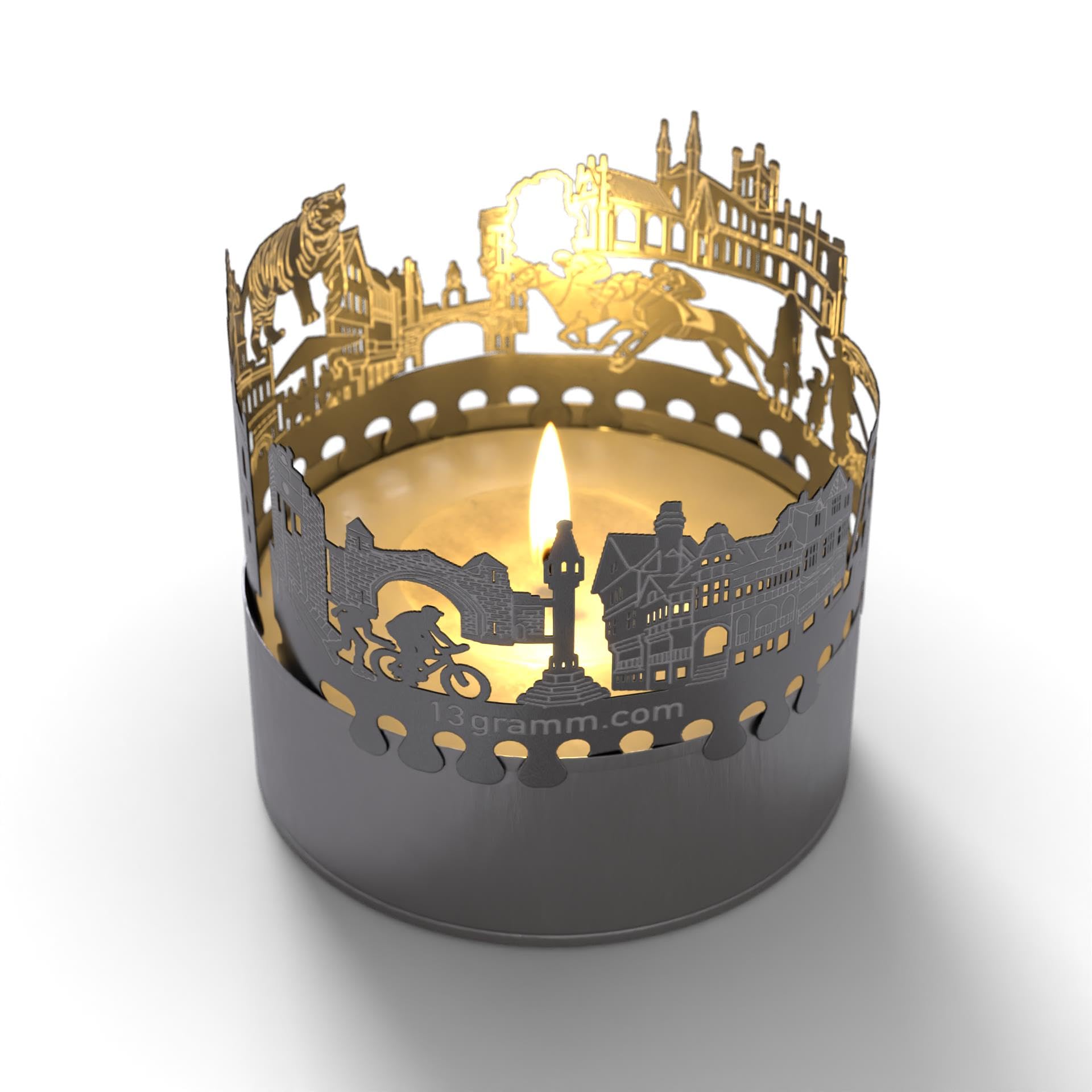 "Chester Skyline Shadow Play - Candle Attachment for Memorable Room Decor, Silhouette Projection of Landmarks like Chester Cathedral, Walls & More - Ideal Souvenir for Chester Fans