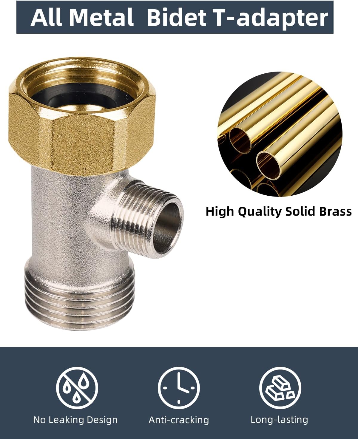 Hibbent Bidet T Adapter, Metal T Valve for Bidet(7/8” x 7/8” x 3/8”) or (15/16" x 15/16" x 9/16"), 3 Way Tee Connector Bidet Attachment for Toilet
