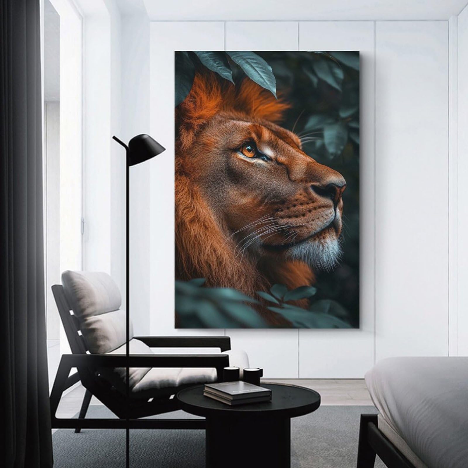 Junmoney Lion Portrait in The Jungle Wall Art Print, 24x36inch(60x90cm), for Entrance Spaces, Stair Walls Or Halls, Home Artwork for First Impressions