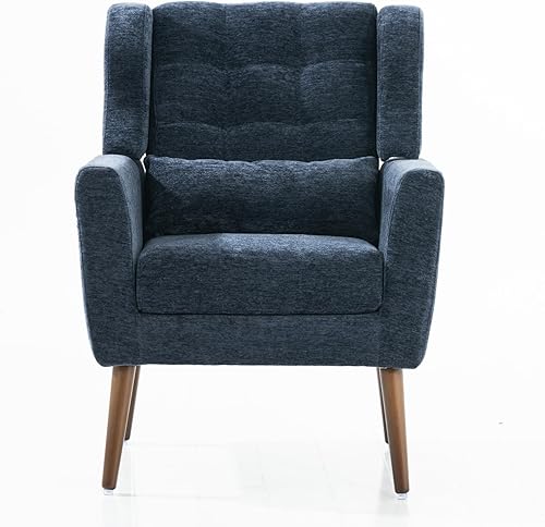 TRIPLE TREE Silla decorativa moderna, sillas tapizadas para sala de estar, silla lateral de lectura de tela de felpilla con almohada para la cintura