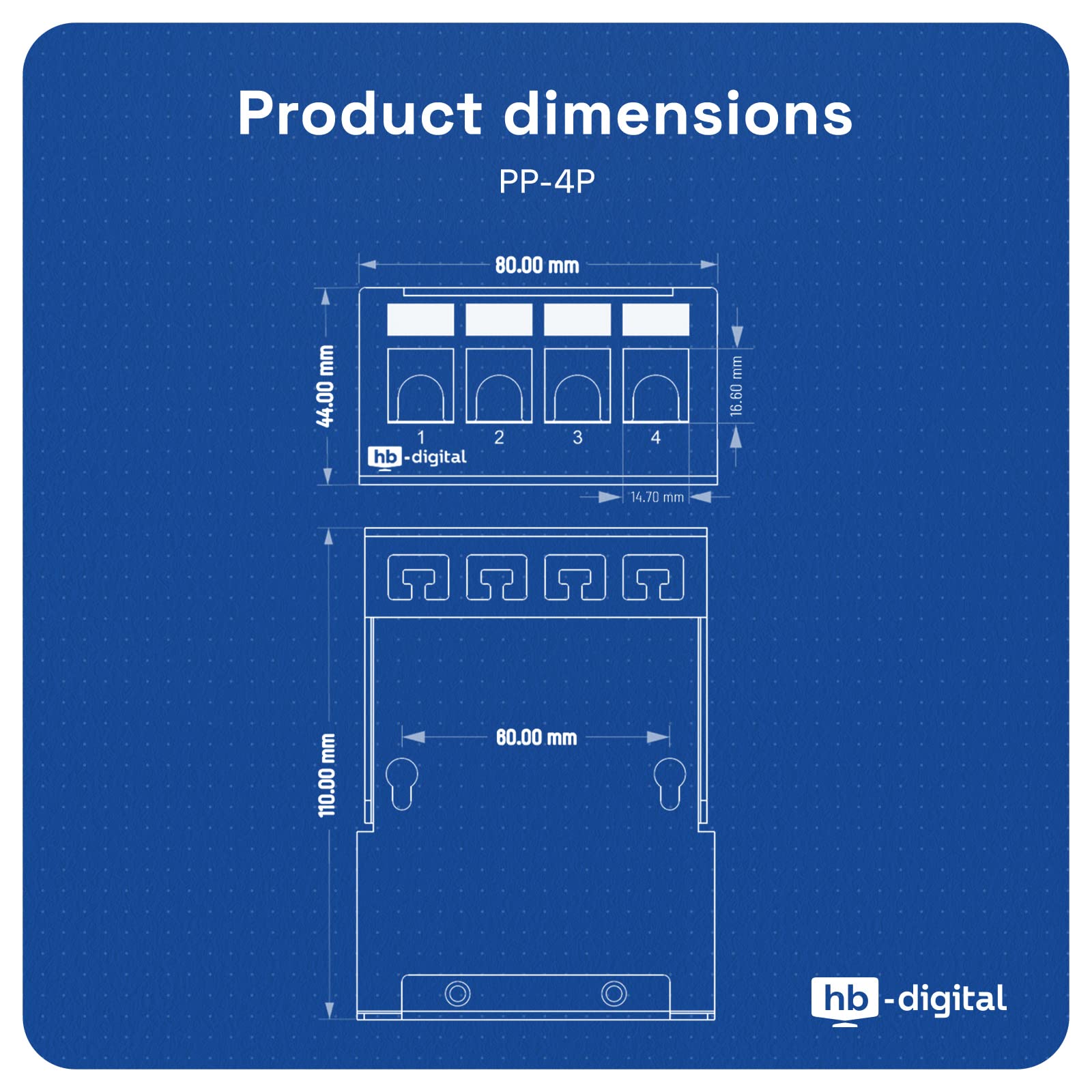 HB-DIGITAL Panel de conexiones de 4 puertos, 1 U, 4 módulos de conector Keystone RJ45, certificado GHMT, blindado STP 40 Gbps, compatible con cable de red LAN, gris claro