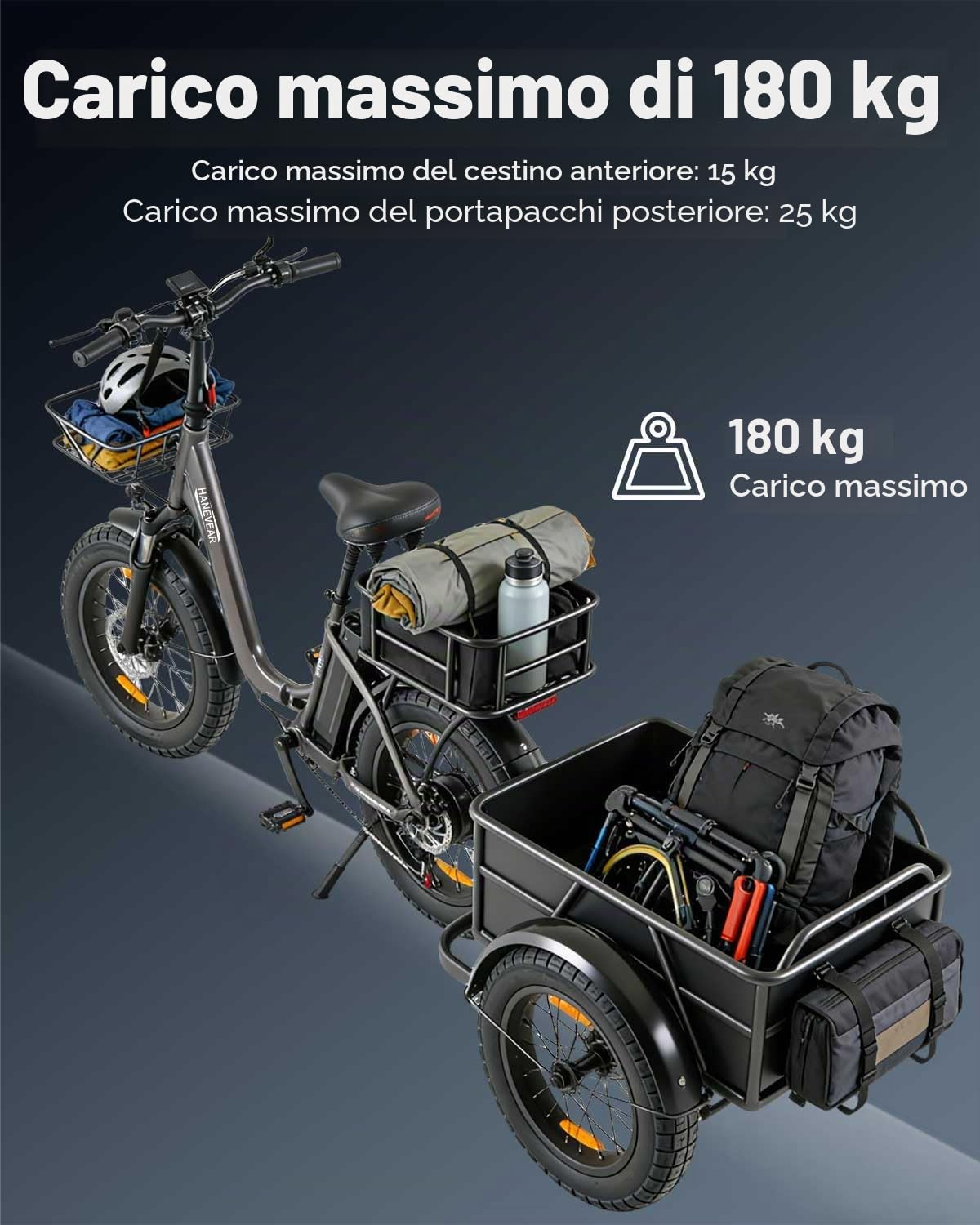 HANEVEAR Bicicletta Elettrica 20'' Bici Elettrica Pieghevole Batteria al Litio 24Ah/48V | 140 km, Motore Posteriore 250W, Freno Idraulico, E Bike Trekking/Città Bici Elettrica per Uomo Donna