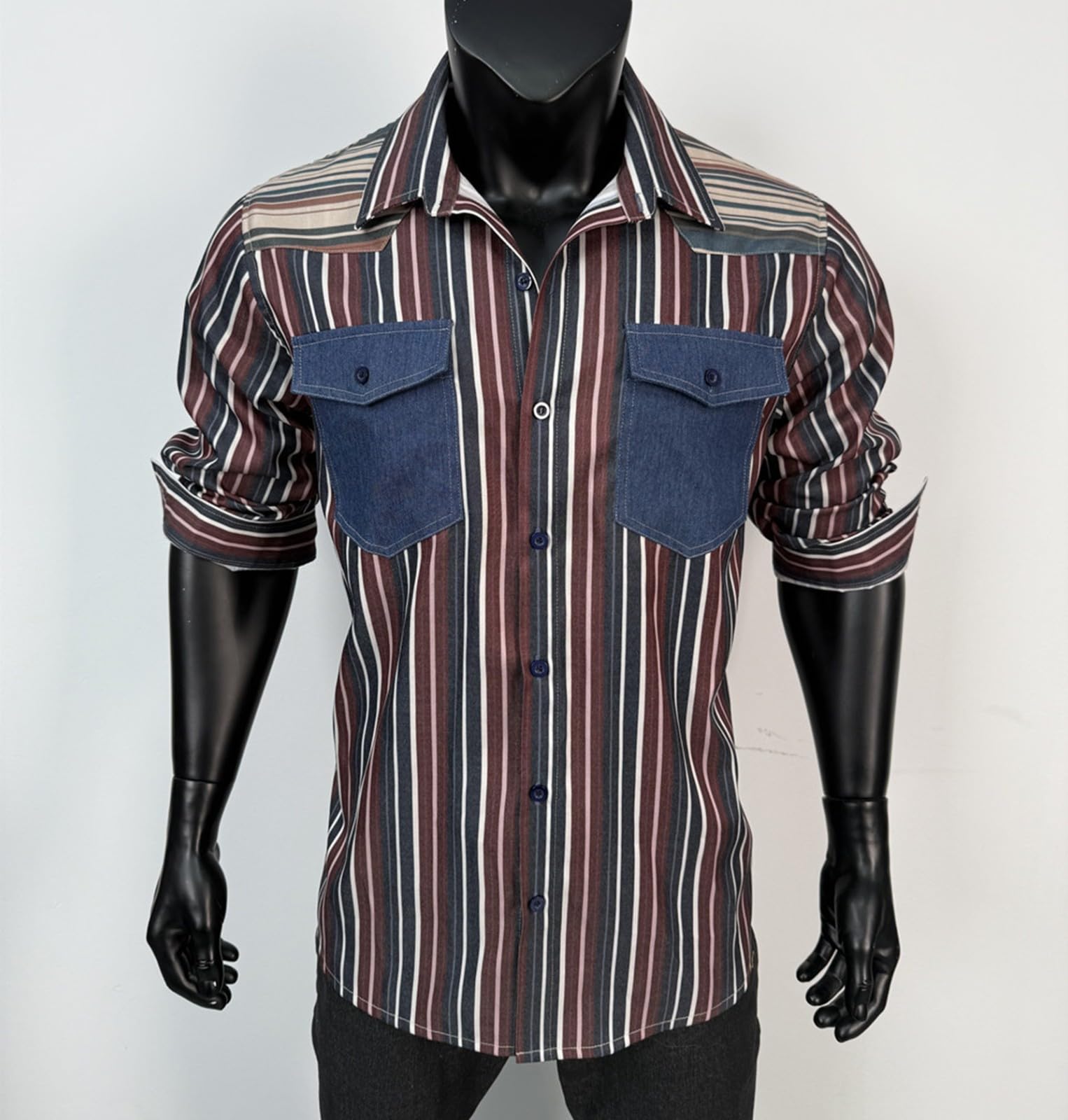 Camicia vintage a maniche lunghe a righe con bottoni, a maniche lunghe, con bottoni, stile retrò, casual, in tessuto morbido per abiti street style