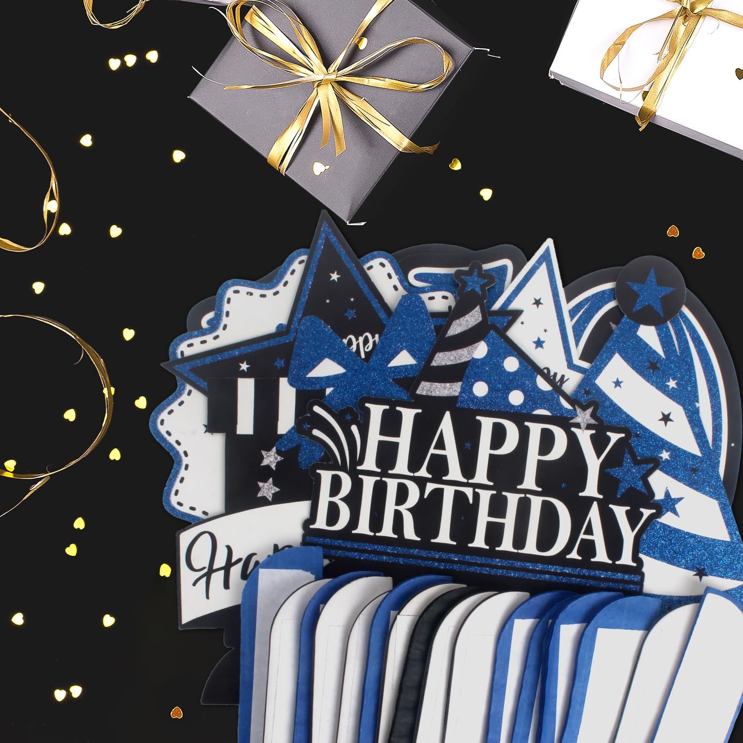Happy 95th Birthday Decorations,95th Bday Blue Glitter Shiny Stand Honeycomb Table Centerpieces - Cheers to 95 Years Old Birthday Party Photoprop Gift Sign.