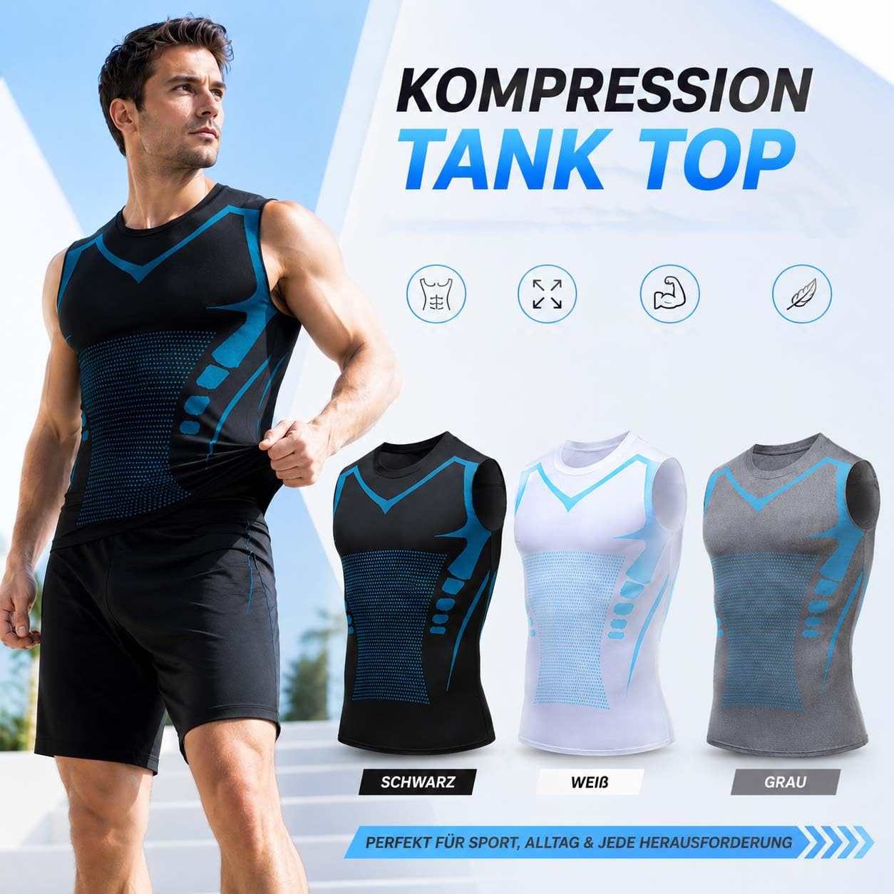 Sculpd Shirt Kompression, Sculpd 4.0 Shirt Kompressions Unterhemd MäNner, Figurformend füR Den Bauch,Atmungsaktiv, Schnelltrocknend, Geeignet füR Fitness und Alltag