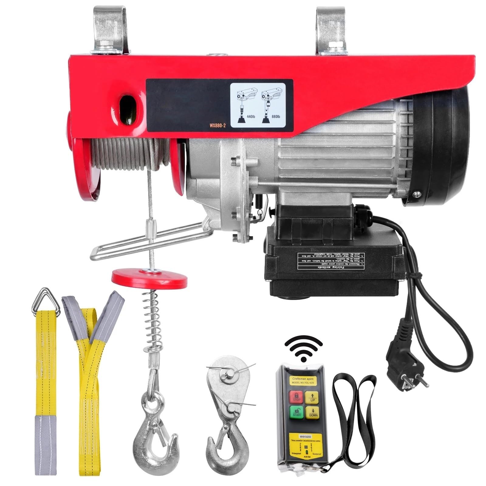 flaschenzug 400–800 kg elektrische Hebemaschine, Stahldrahtwinde mit kabelloser Fernbedienung für Garage, Lager, Fabrik
