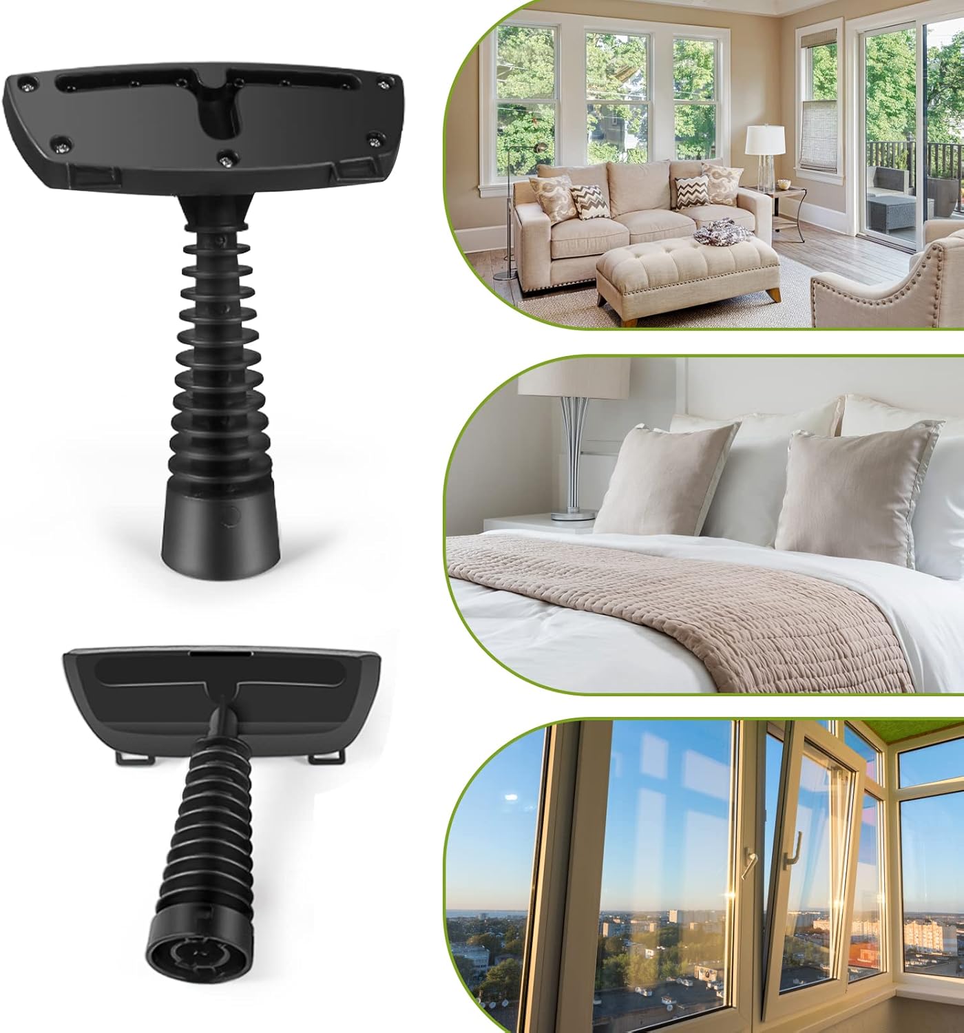 Fabric steamer tool shown with examples of use on upholstery and bedding.