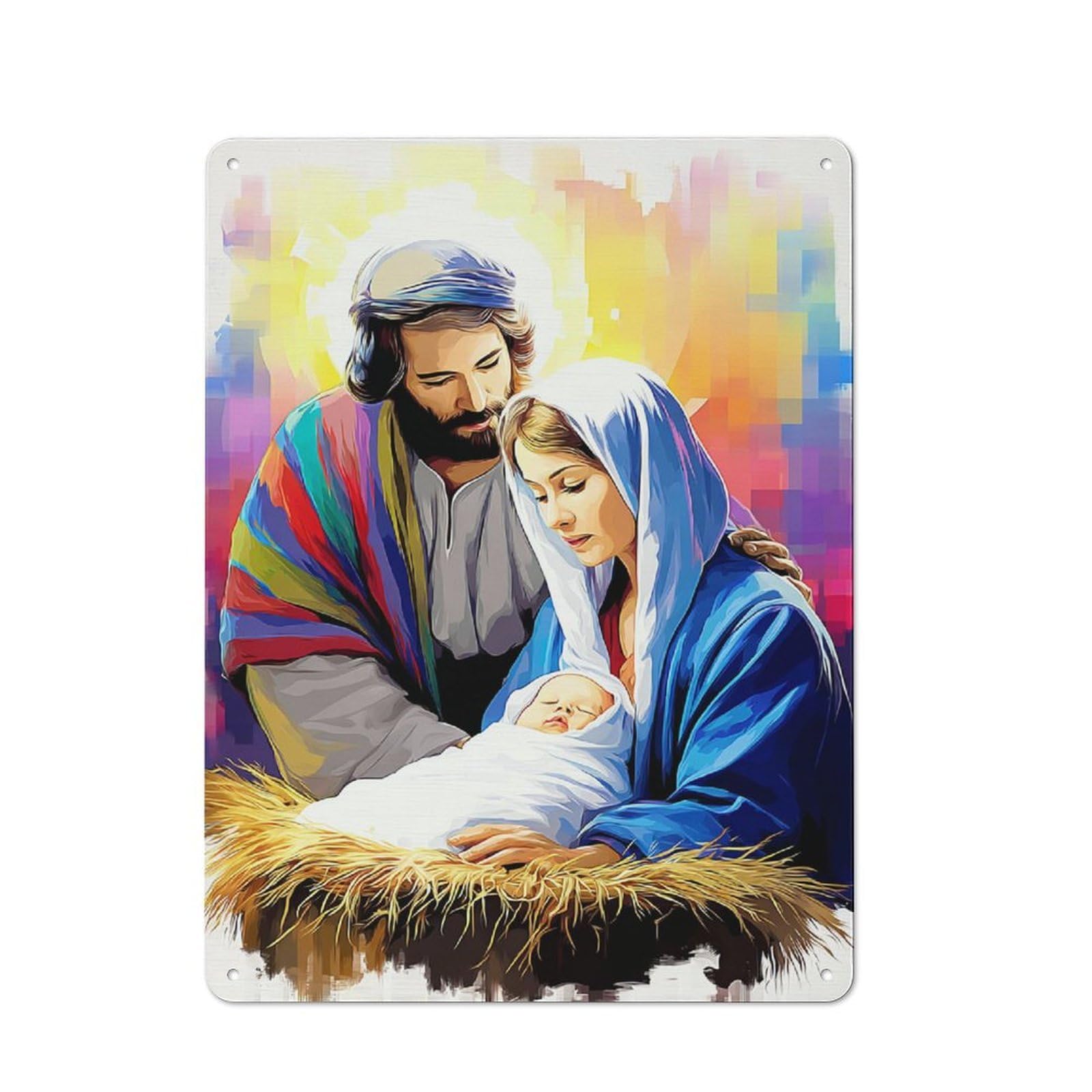 Junmoney Christmas Nativity Scene 40X30cm Rustic Metal Sign With For Guest Room Or Hallway, For Vintage Wall Decor Fans, For Metal Sign Collectors