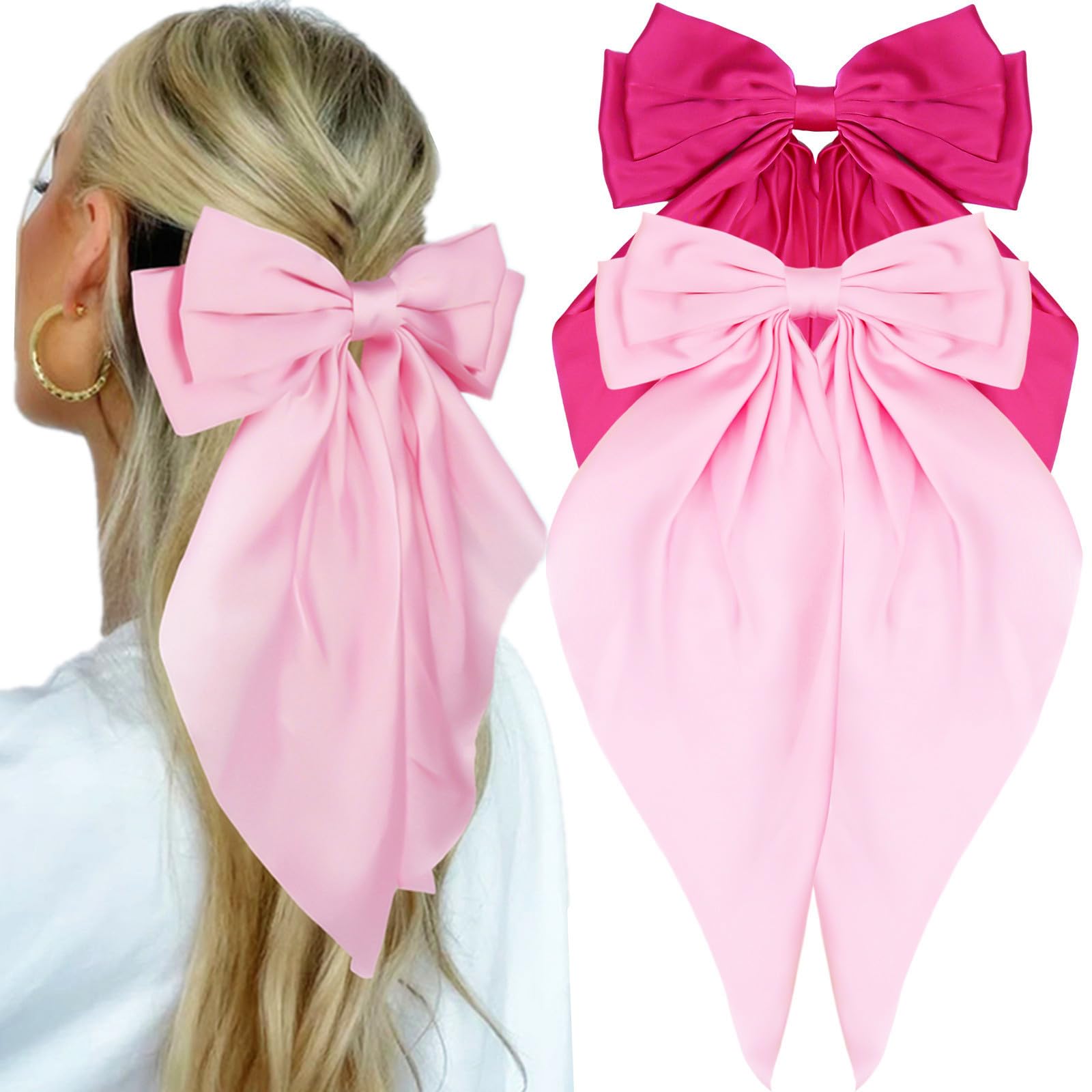 Amazon.com : Pink Hair Bows for Women Girls, Hot Pink Bows  display picture 1