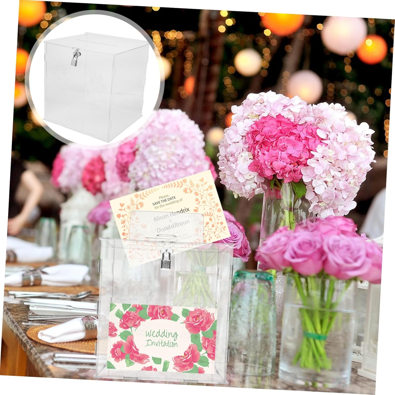 Cabilock Wedding Card Collection Box with Lock Elegant Shower Card Holder for Parties Keepsake Storage for Wedding Receptions and Celebrations Transparent Design