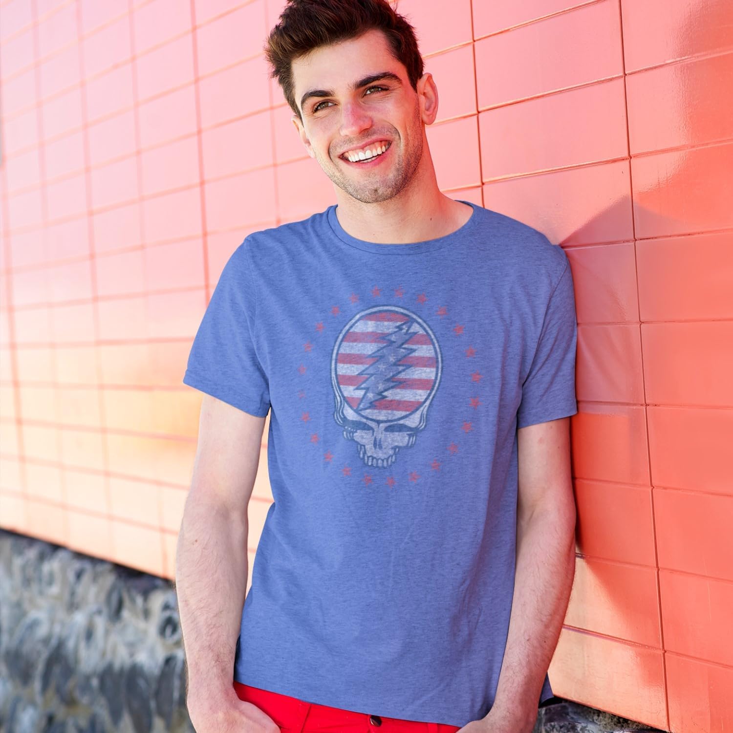 Ripple Junction Grateful Dead Men's Short Sleeve T-Shirt Patriotic Steal Your Face 4th of July Stealie Officially Licensed - Image 2