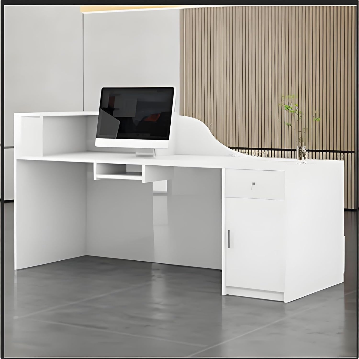 Front Reception Desk, Wooden Reception Desk with Lockable Drawers, Large Front Desk Reception for Salon Reception Room Checkout Lobby(Multi-Colored)
