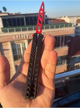 Kelebek Antrenman Bıçağı Özel Motifli Plastik Siyah Kırmızı Butterfly Knife Plastik 1 Adet, wqev32