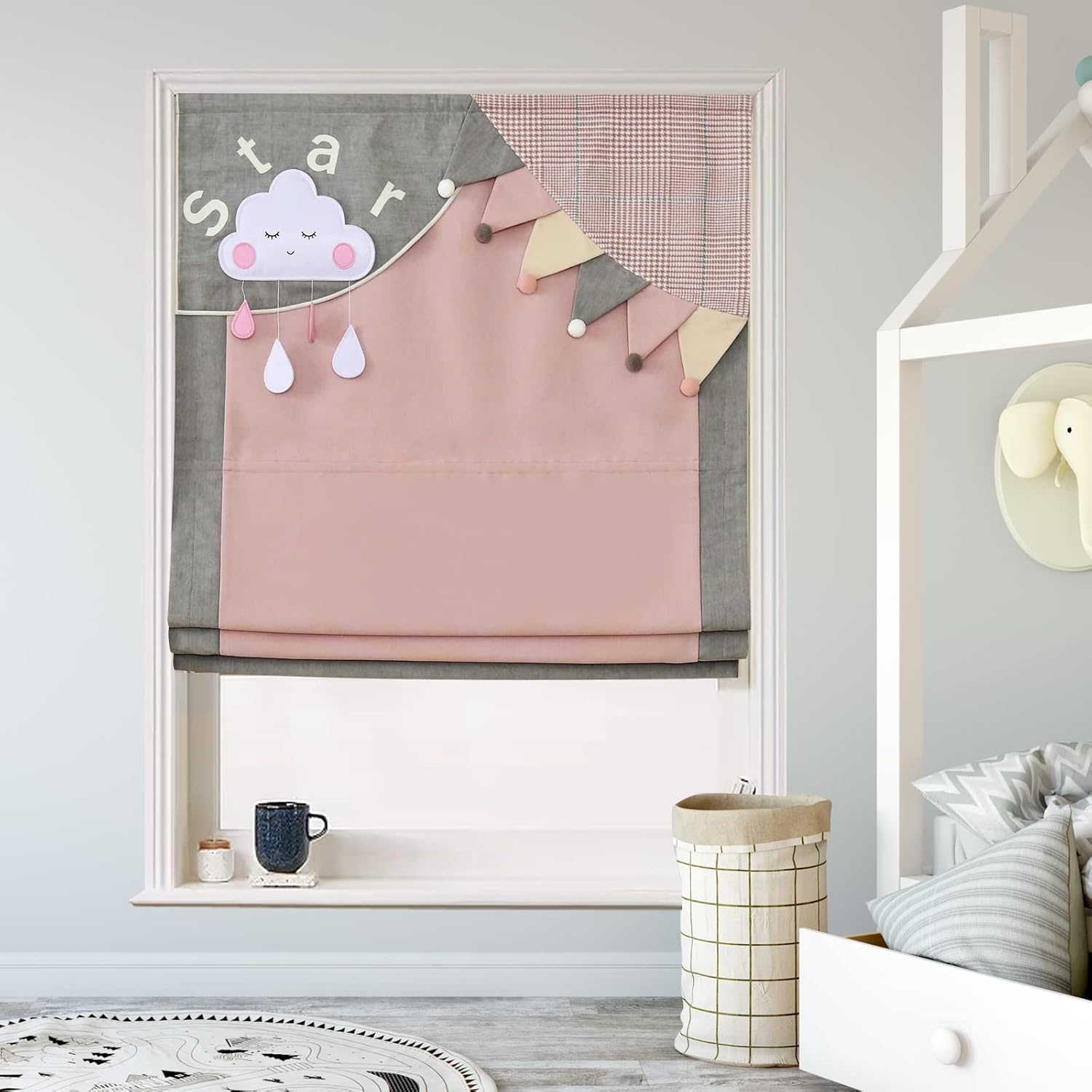 Cordless Roman Shades Window Blinds with Valance, Pink