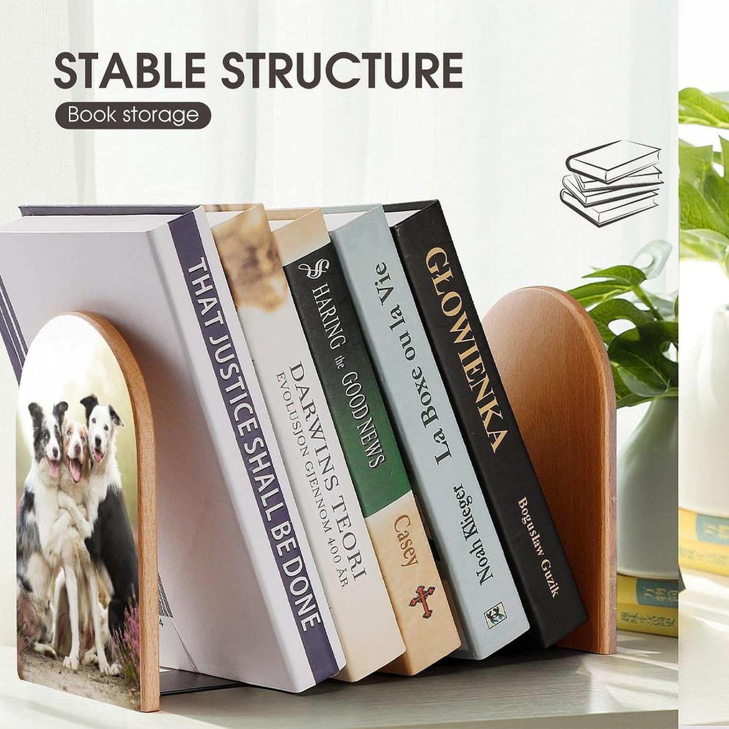 Wood Bookends Personalized Custom Book Stand Add Your Photo Image Text Logo 2 Pack Customized Book Holders for Office Home School Classroom, 4.7x6.7 Inch