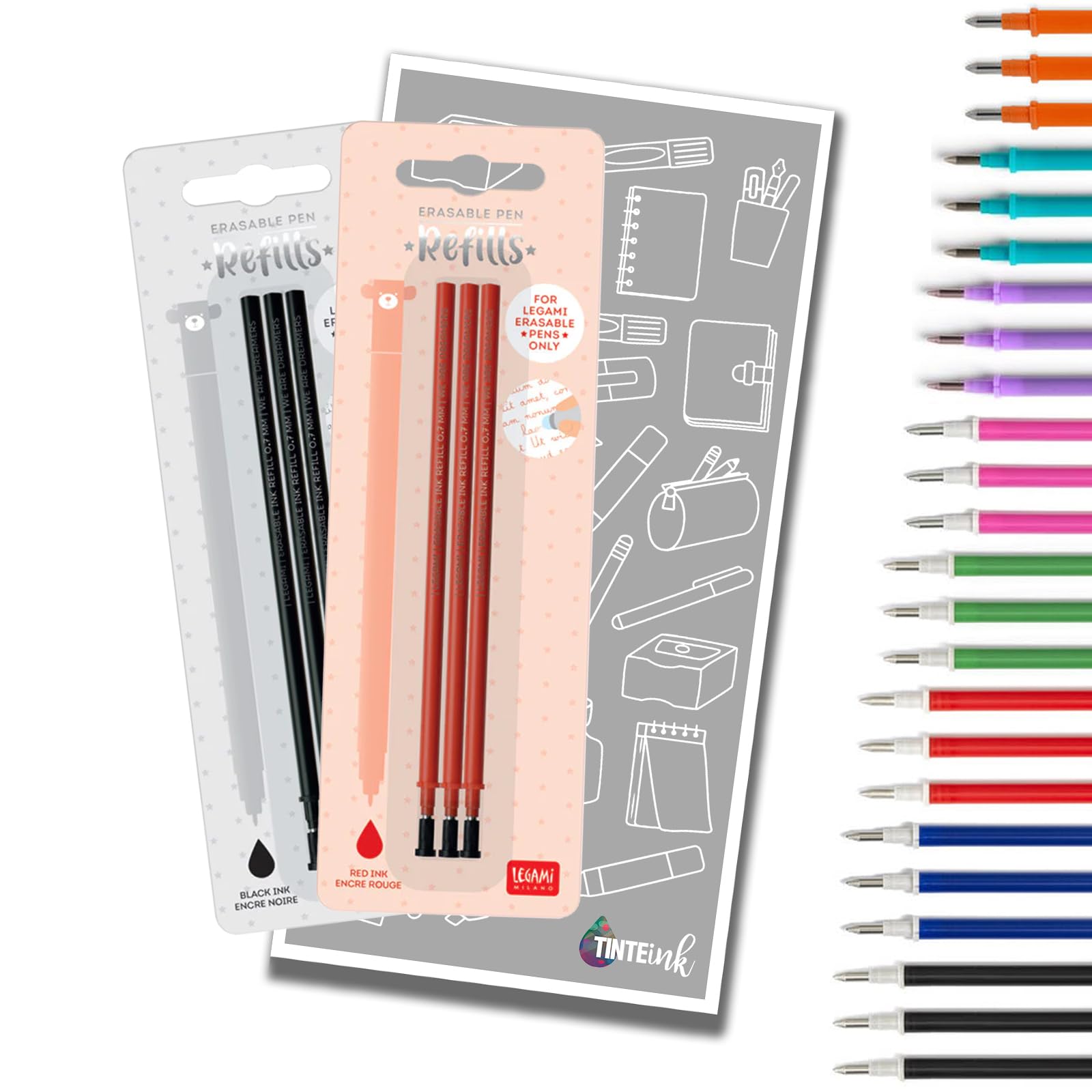 Legami Pen Refills Gel for Erasable Gel Pen Range with Tinte Ink Envelope (Black & Red)