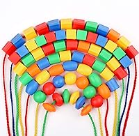 Vista 2 de BMTOYS Cuentas de cordones para niños, 70 cuentas de roscado, juguetes de terapia ocupacional para niños, habilidades motoras finas, actividades
