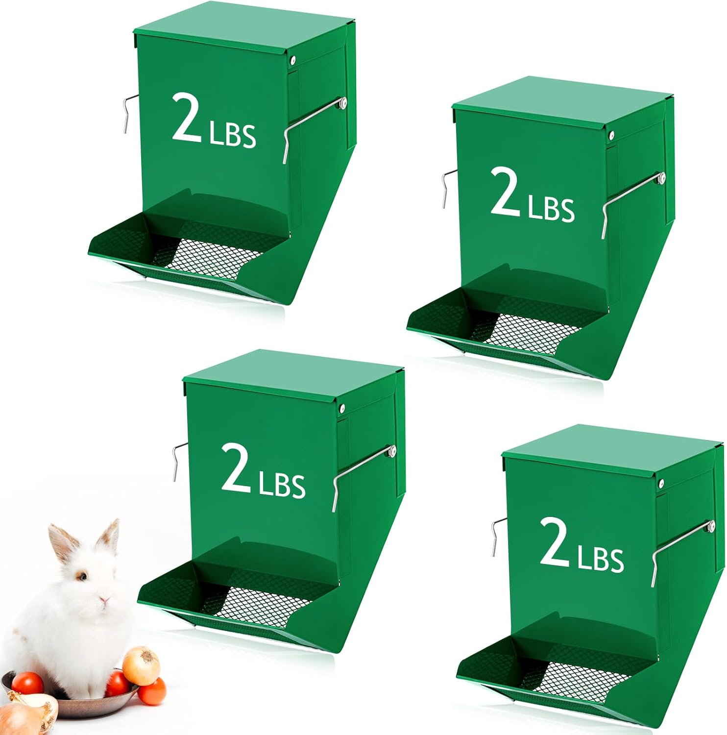 Maxcheck 4 Pcs Rabbit Feeder for Cages Small Animal Food Dispenser with Lid Metal Rabbit Feeders Outside for Guinea Pig (4.7 Inches)