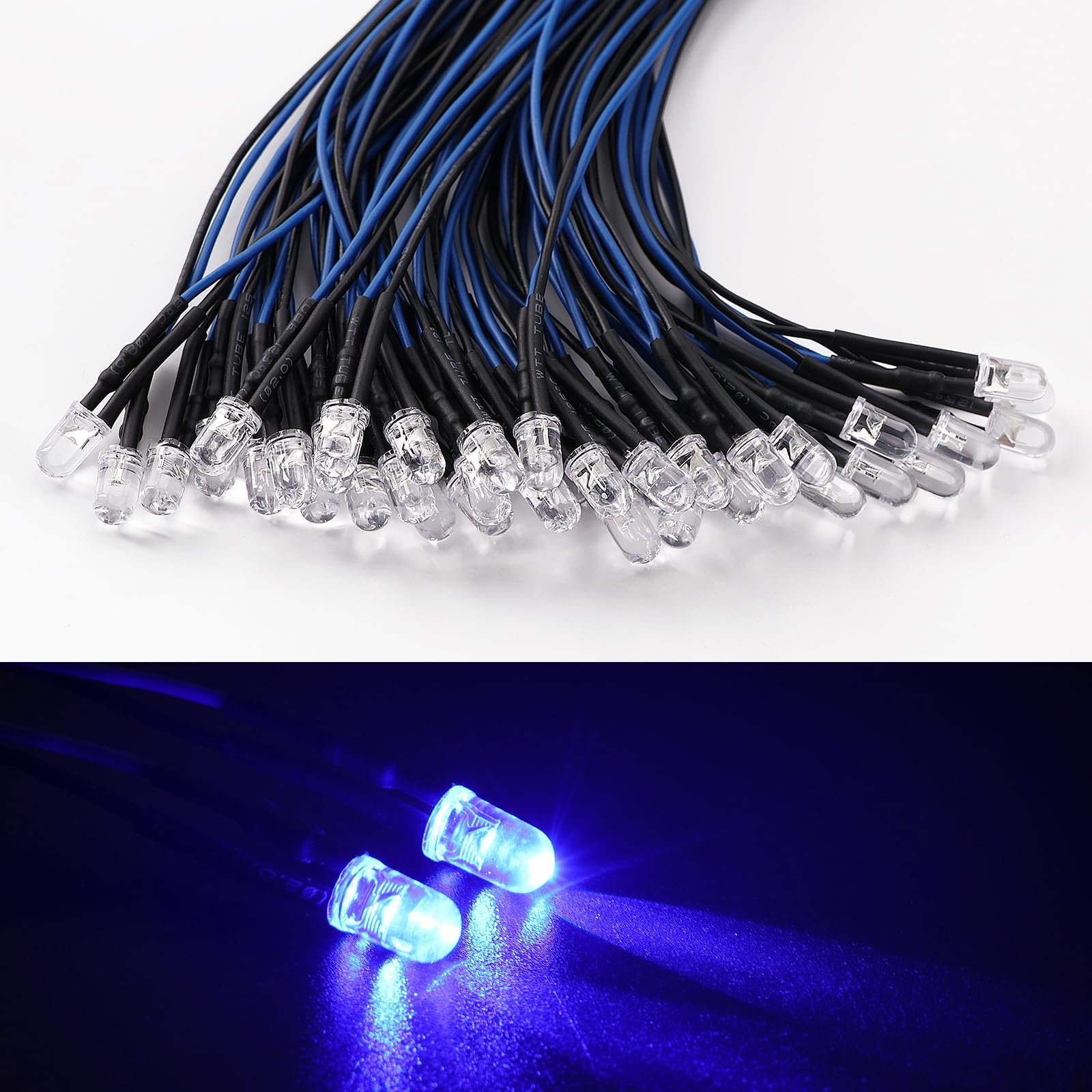 YIXISI 40 Pezzi 5mm LED Diodo 12V 20cm Blu Luce Precablata