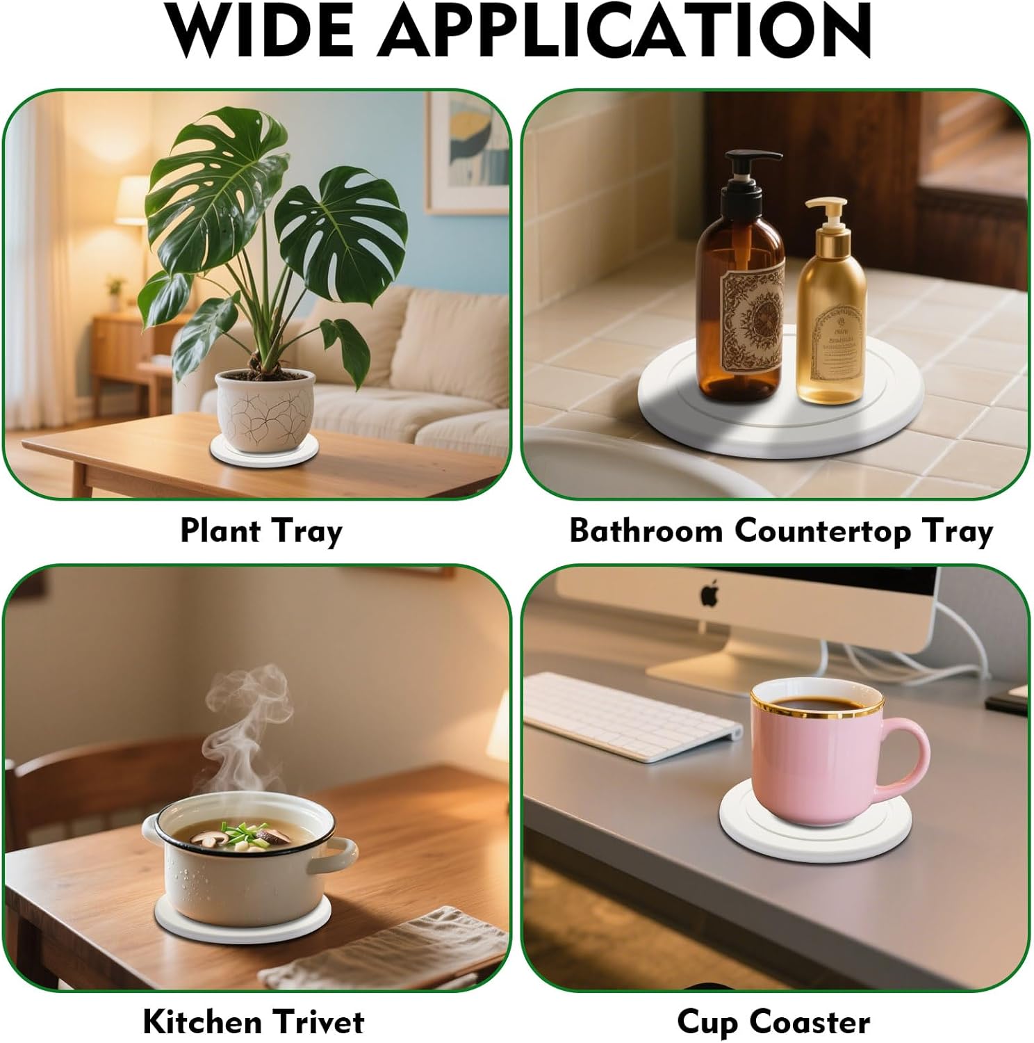 6 Inch Plant Saucers for Indoors, 2 Pack Round Diatomaceous Earth Plant Saucer Set, Instant Dry Absorbent Plant Trays for Pots, Flower Pot Saucers for Keeping Counter and Floors Dry and Clean (White) - Image 7