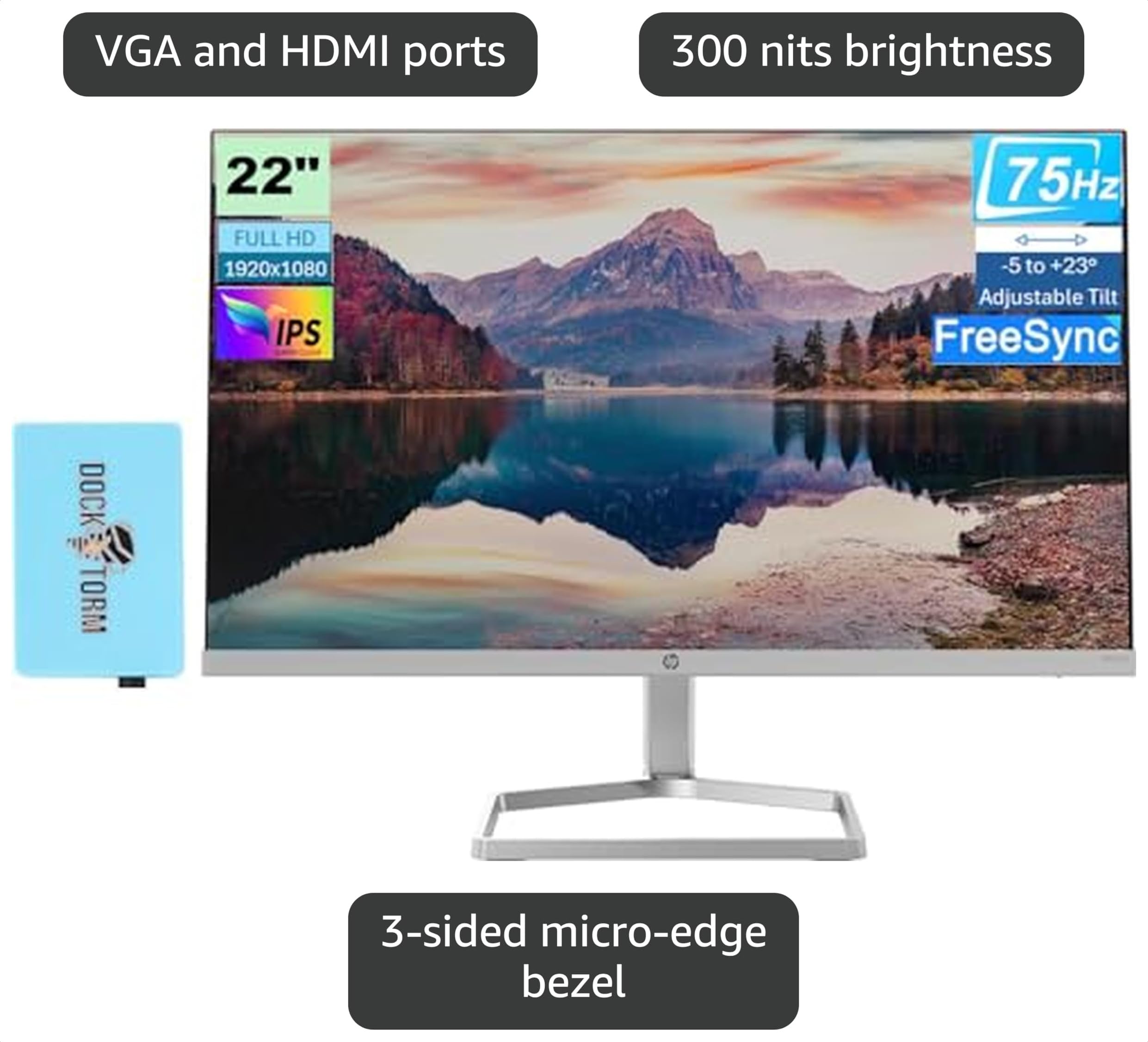 Amazon.com: HP M22f 22” 1080P FreeSync Monitor 2D9J9AA#ABA Bundle