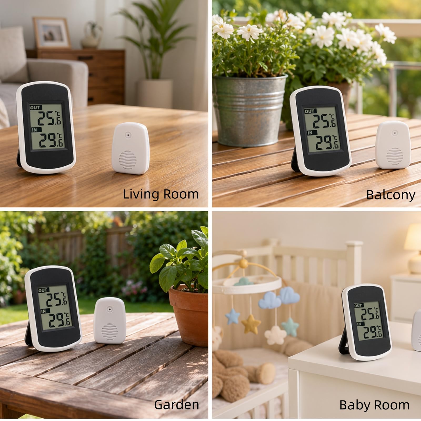 Termometro Interno Esterno Digitale Senza Fili con Display LCD,Sensore Esterno con Cavo,Misuratore Temperatura Ambiente per Casa,Ufficio,Cucina,Garage,Balcone,Serra,Cantina, Camera,Uso Quotidiano