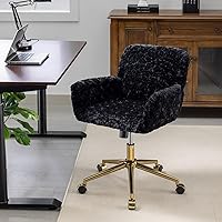 Vista 16 de SSLine Silla de escritorio de piel sintética, moderna y bonita silla de oficina, cómoda silla giratoria de tela de peluche mullida con ruedas