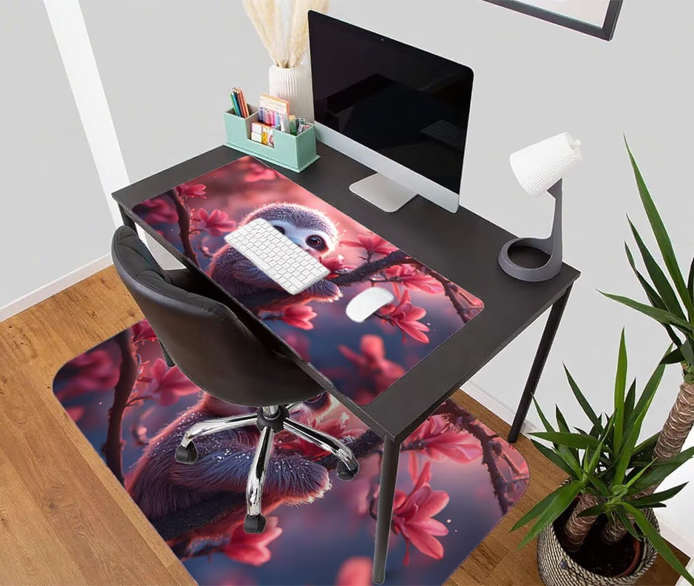 Podkładka pod mysz do gier Kwiat Podkładka pod mysz XXL 1400 x 600 x 3 MM podkładka pod mysz na biurko Leniwy podkładka pod mysz z antypoślizgową gumową podstawą Wodoodporna zszyte krawędzie, do biura
